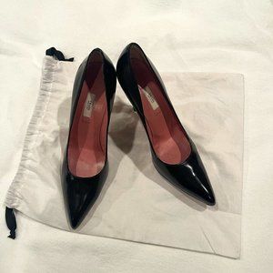 Black Leather Prada 4in Heels - Size 38.5